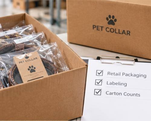 Worker verifying packaged retail boxes before sealing shipping cartons